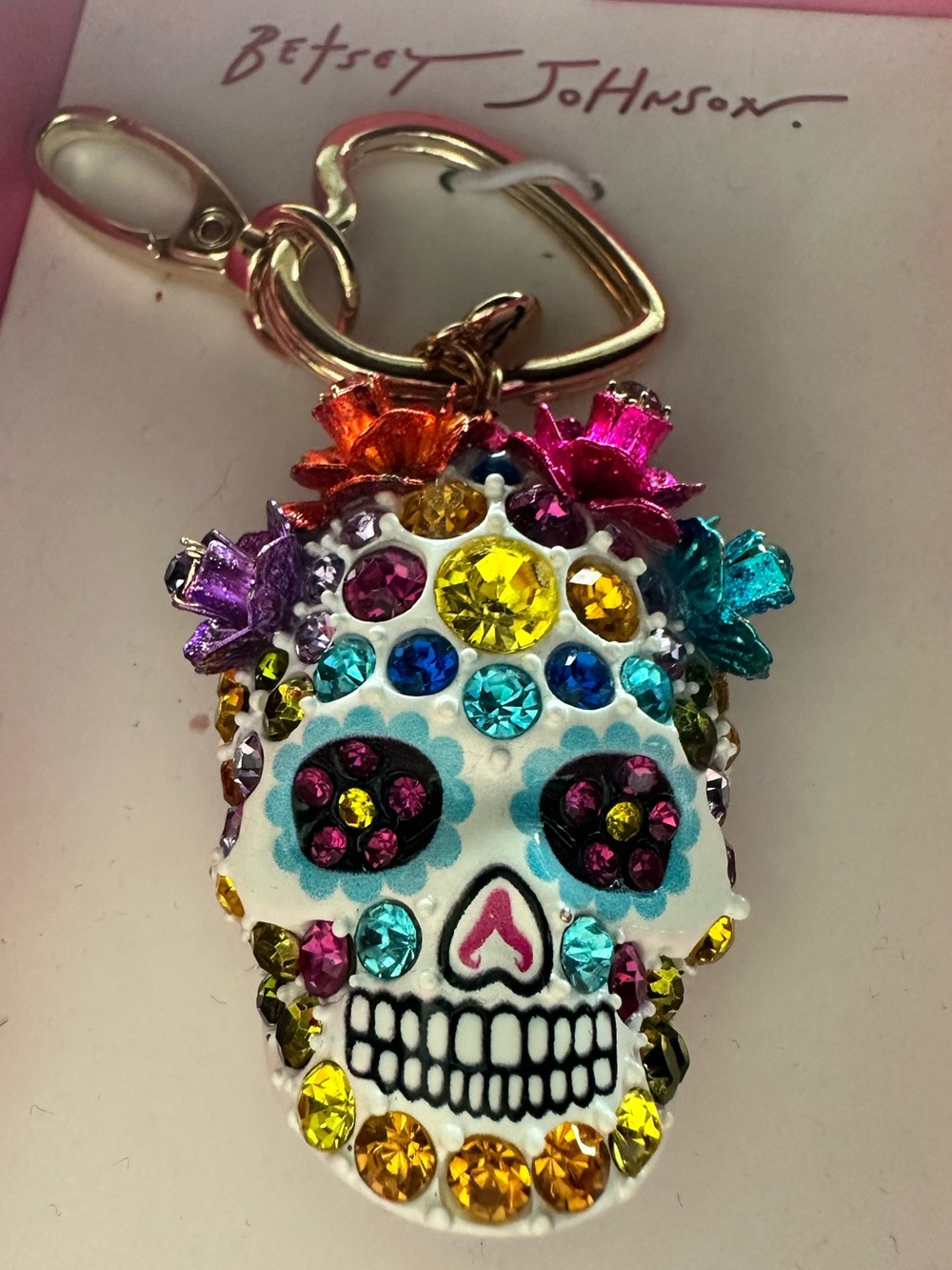 💀 Johnson Multicolor Crystal Floral Sugar Skull Charm/Keyring